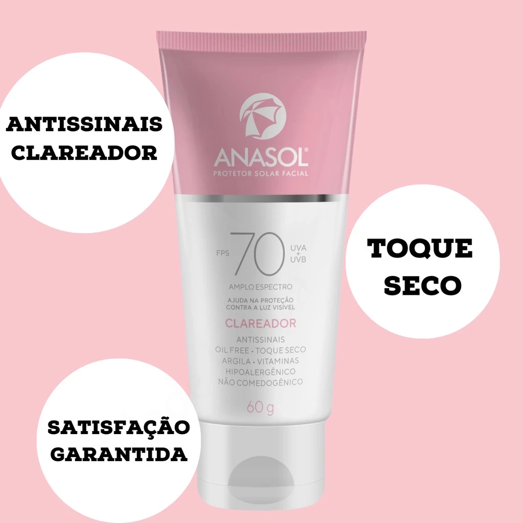 Protetor Solar Clareador Fps70 Antissinais Toque seco 60g Anasol Original Vegano