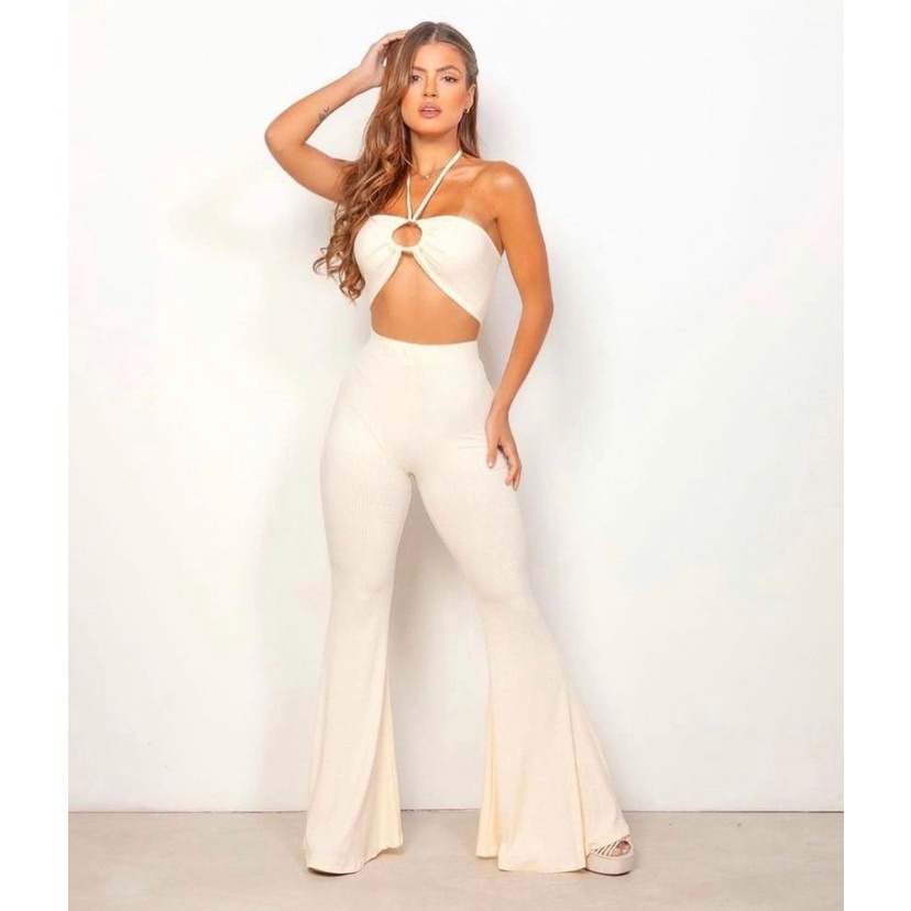 Conjunto de calça hot sale flare com cropped