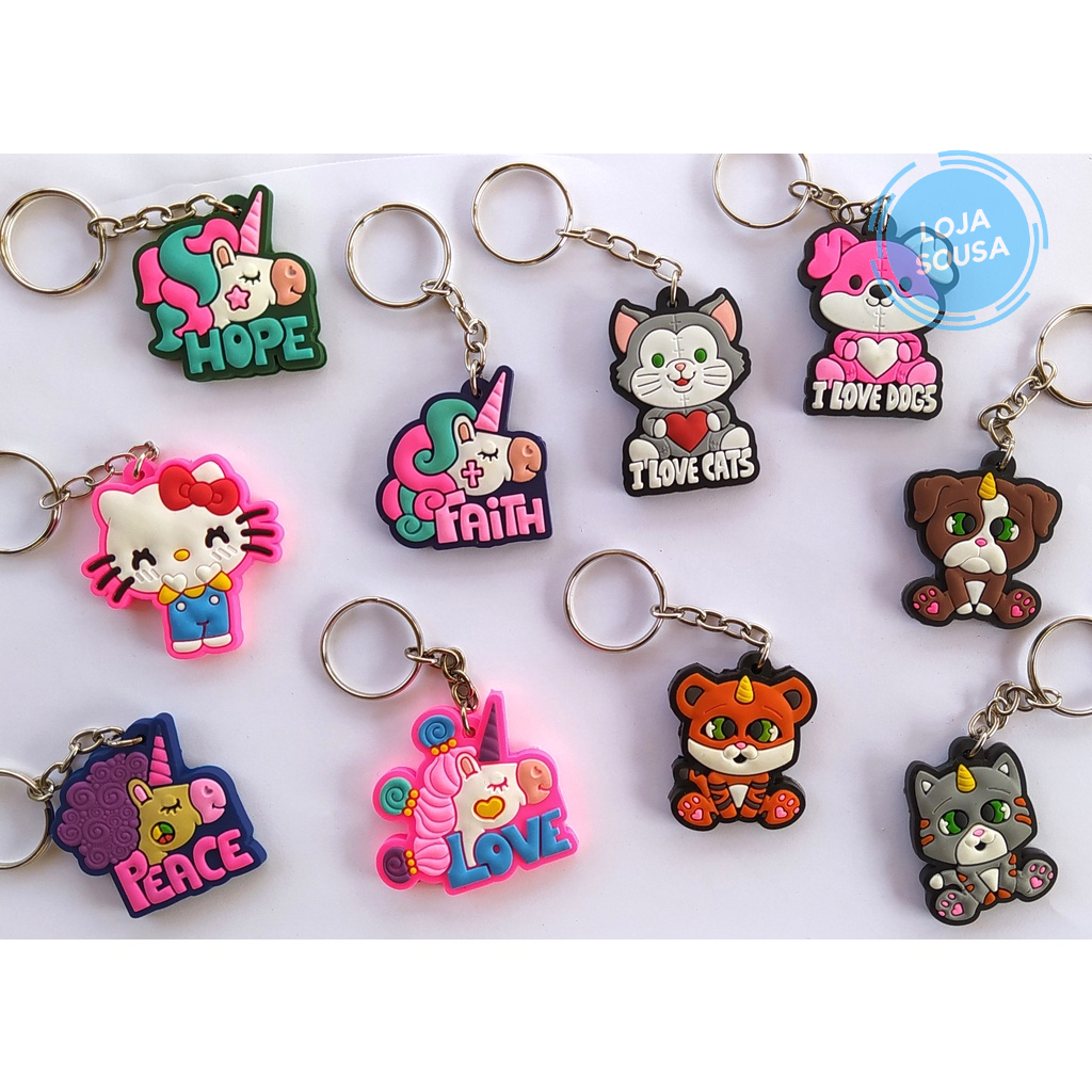 Chaveiros de Borracha Bichinhos Cachorro Gato Urso Unicórnio