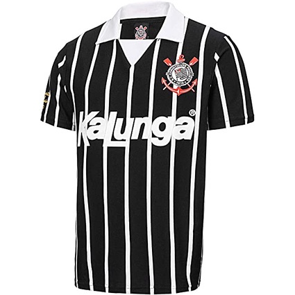 Camiseta Uniforme Corinthians Retrô Kalunga Listrada Preta/Branco ...