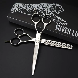 6.5 Polegadas Tesoura De Cabeleireiro Estilo Leopardo Prata / Tesoura De Barbeiro Corte Plano Shinning Scissor 2 Peças