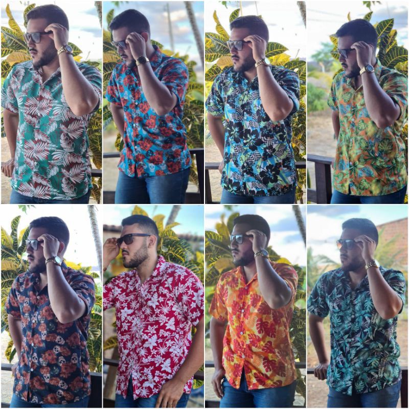 3 Camisas Social Masculina Floral Estampada