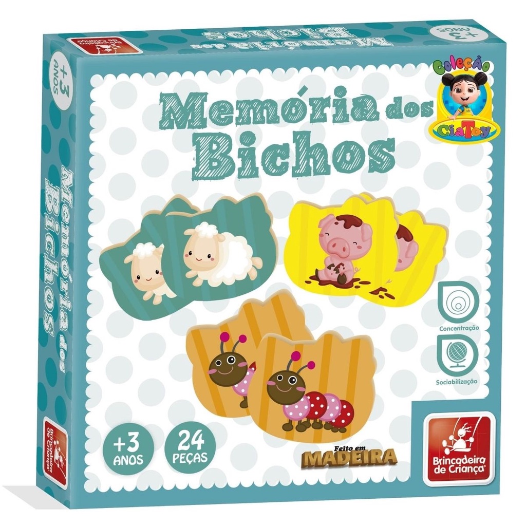 Jogo da Memoria em Madeira Bichos 24PCS - Brinc. de Crianca