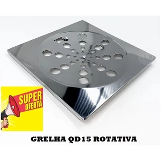 Kit 3 Tampa Ralo 15x15 cm Grelha Quadrada Inox com Fecho Abre e Fecha Rotativo