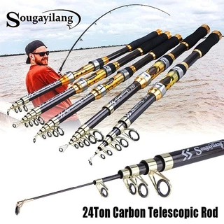 Sougayilang Vara De Pesca Portátil De Fibra De Carbono Telescópica Surf Viagem Ultra Leve Giratória 2.1M 2.4M 2.7M 3.0M