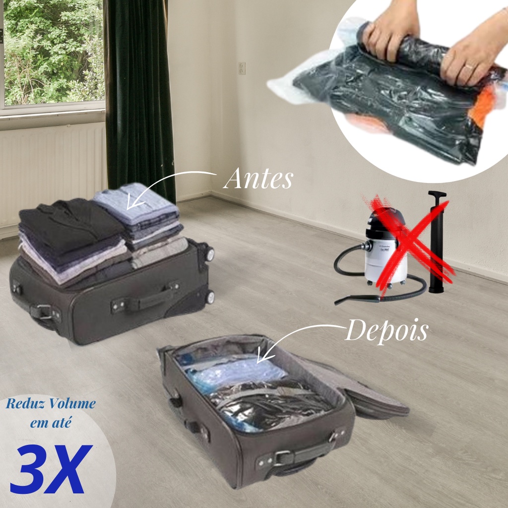 Saco Organizador a Vácuo para Mala de Viagem e Guarda Roupa Reutilizável - TOP