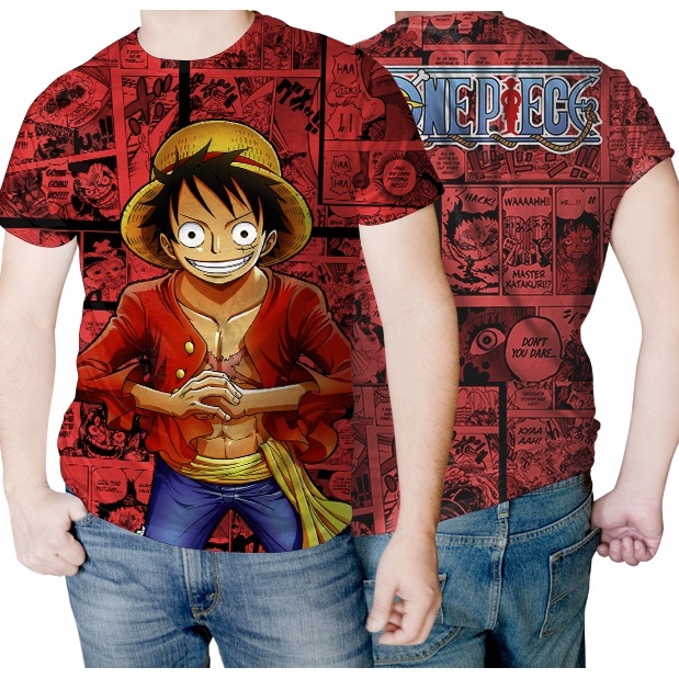 Camisa Camiseta de Anime One Piece Luffy 3D Full Estampa em Alta Definição Infântil e Adulto Unissex