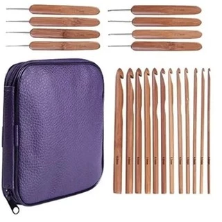 Kit Agulhas Croche Cabo Bambu com 20 unidades + Case.