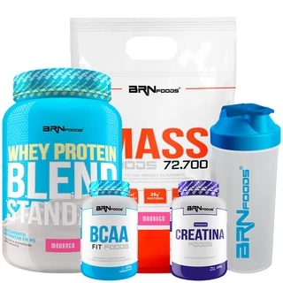 Kit Size Mass 3kg + Whey Protein Standard 900g + BCAA 100g + Creatina 100g + Coqueteleira - BRNFOODS em Oferta na Shopee
