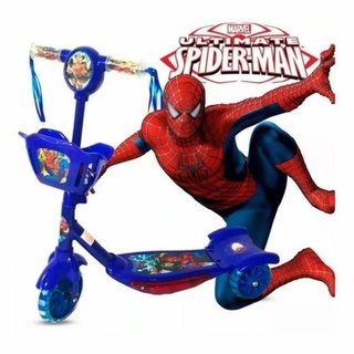 Patinete 3 Rodas Infantil Homem Aranha Cesta Luz Musica Diversão da Criança
