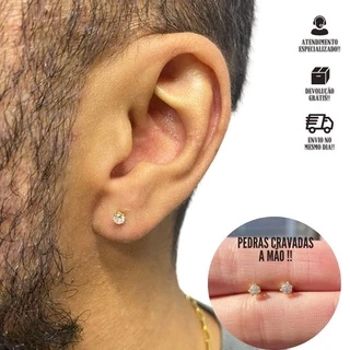 Brinco Masculino de Ouro 24k Brinco Brilhante Cravejado Banhado a Ouro em Oferta na Shopee