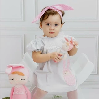 Fantasia Vestido Roupa Boneca Metoo Angela Cinza e Rosa Bebê