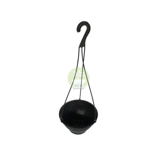 Kit 50 Vasos Plástico Cuia 18 com Haste (Alça 40cm) Preta Plantas Pendentes Samambaias
