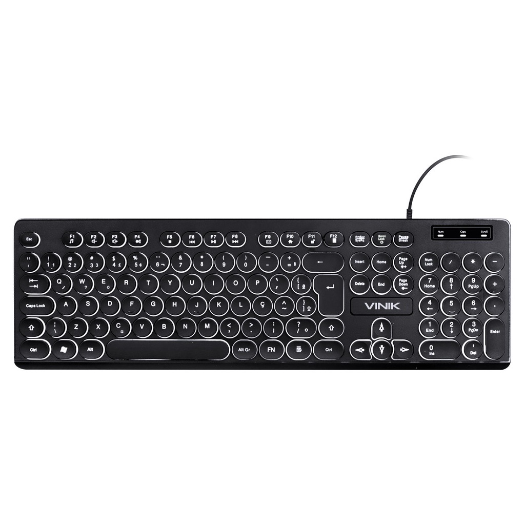 Teclado Chocolate Slim Multimidia Teclas Redondas Led Branco 1.8 Metros Usb - Tc200