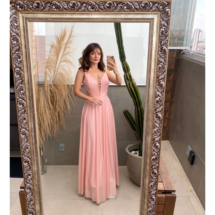 Vestido longo sale rosa para casamento