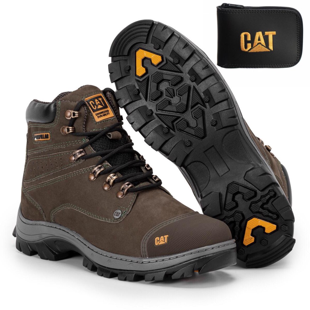 Bota Caterpillar Original Masculina palmilha a Gel Couro Legitimo Verde  Impermeável Confortável.