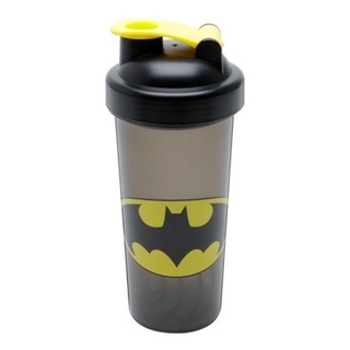 Garrafa Shake Oficial Batman 700ml Com Misturador De Alumínio DC Comics Licenciada Preta Com Amarelo