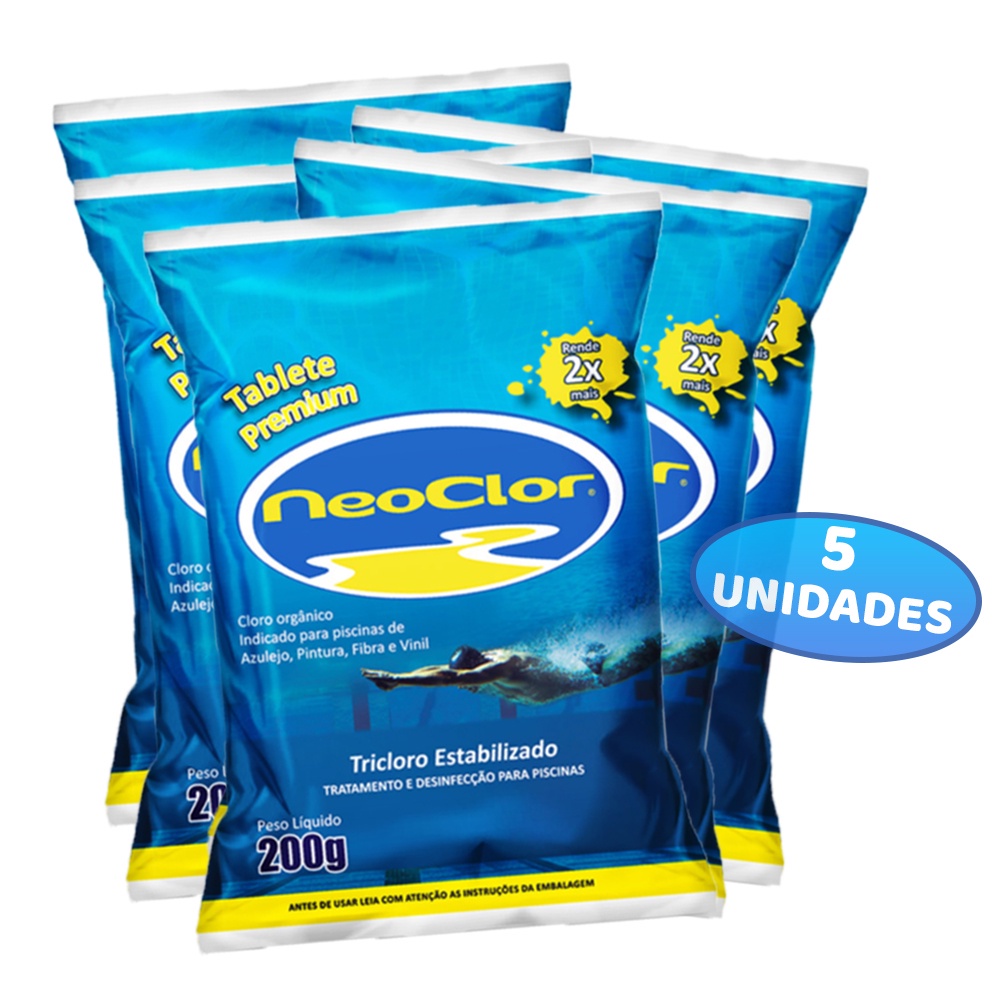 Kit com 5 Pastilhas De Cloro Neoclor Tablete Premium Para Piscinas ...