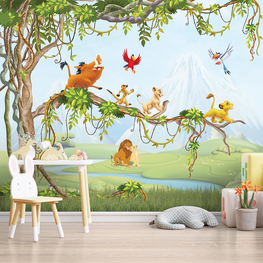 Papel de parede personalizado com foto 3D para quarto de crianças, desenho  animado, leão, tigre, cartaz, quarto infantil, decoração de parede, papel