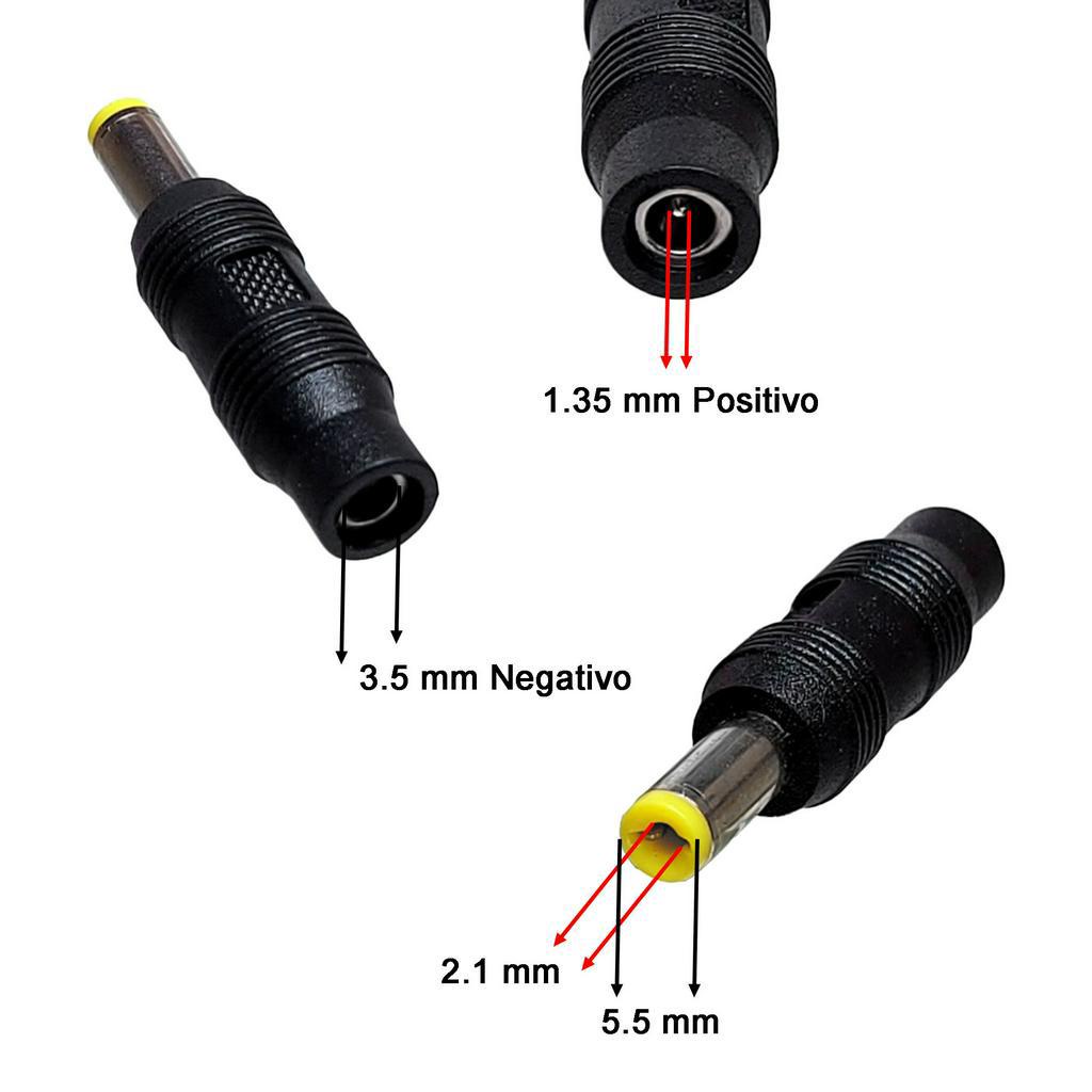 Conector Plugue Adaptador de Mini P4 3.5 mm 1.35 para P4 5.5 mm 2.1 mm ...
