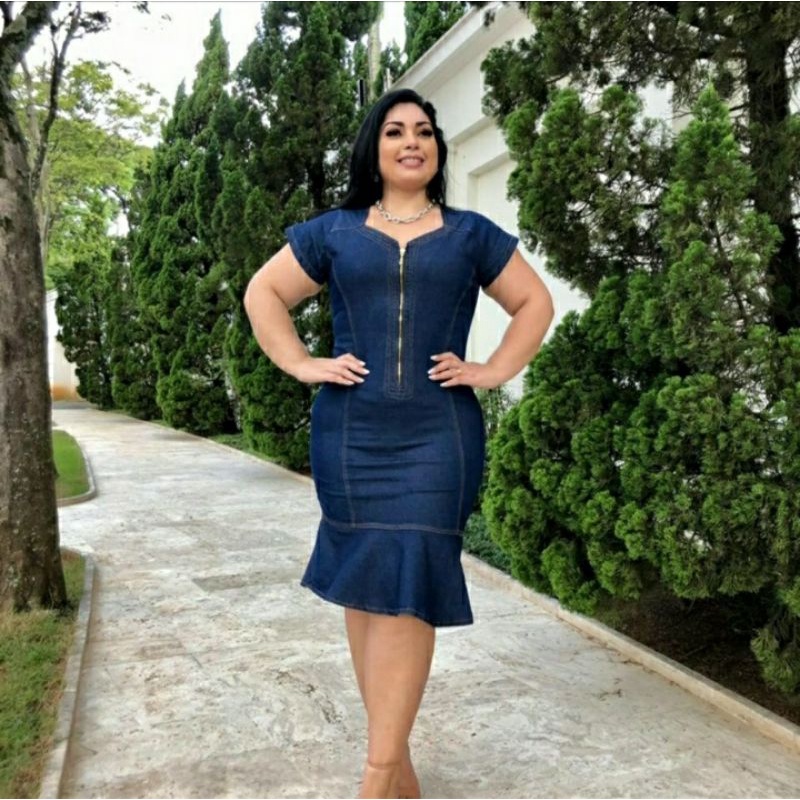 Modelo de vestido 2024 jeans plus size