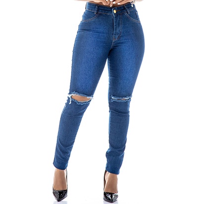 Calça jeans com sales renda no joelho