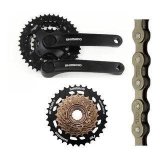 Kit Shimano Tourney 21 Marchas - Catraca Megarange 14/34 + Pedivela Reduzido 42d + Corrente Index