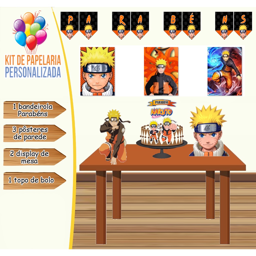 kit com 4 Display de Mesa para Festas Naruto