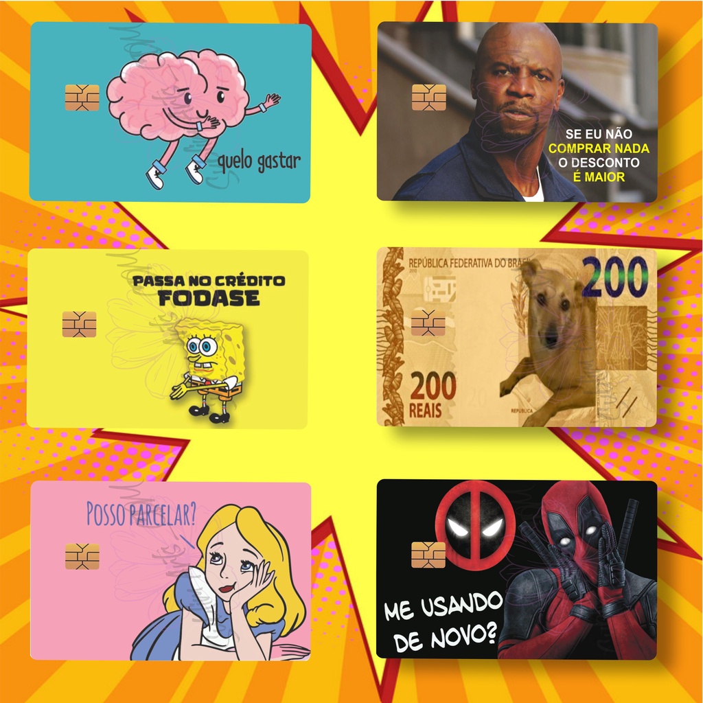Adesivo Skin Para Cartão De Credito E Debito Kit 02 Memes E Frases Engraçadas Com 6 Unidades 7877