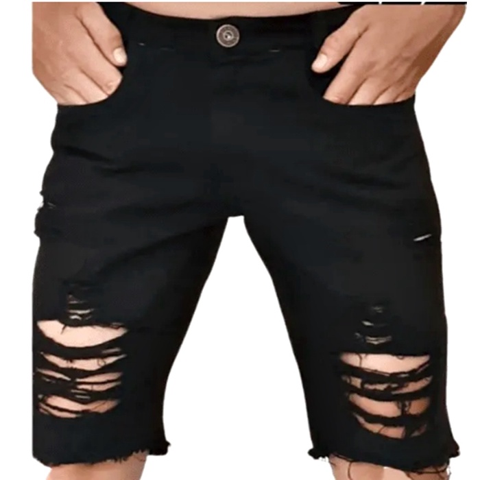 Short jeans masculino preto hot sale rasgado