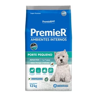 Ração Premier Ambientes Internos para Cães Adultos de Pequeno Porte Sabor Frango e Salmão - 12Kg