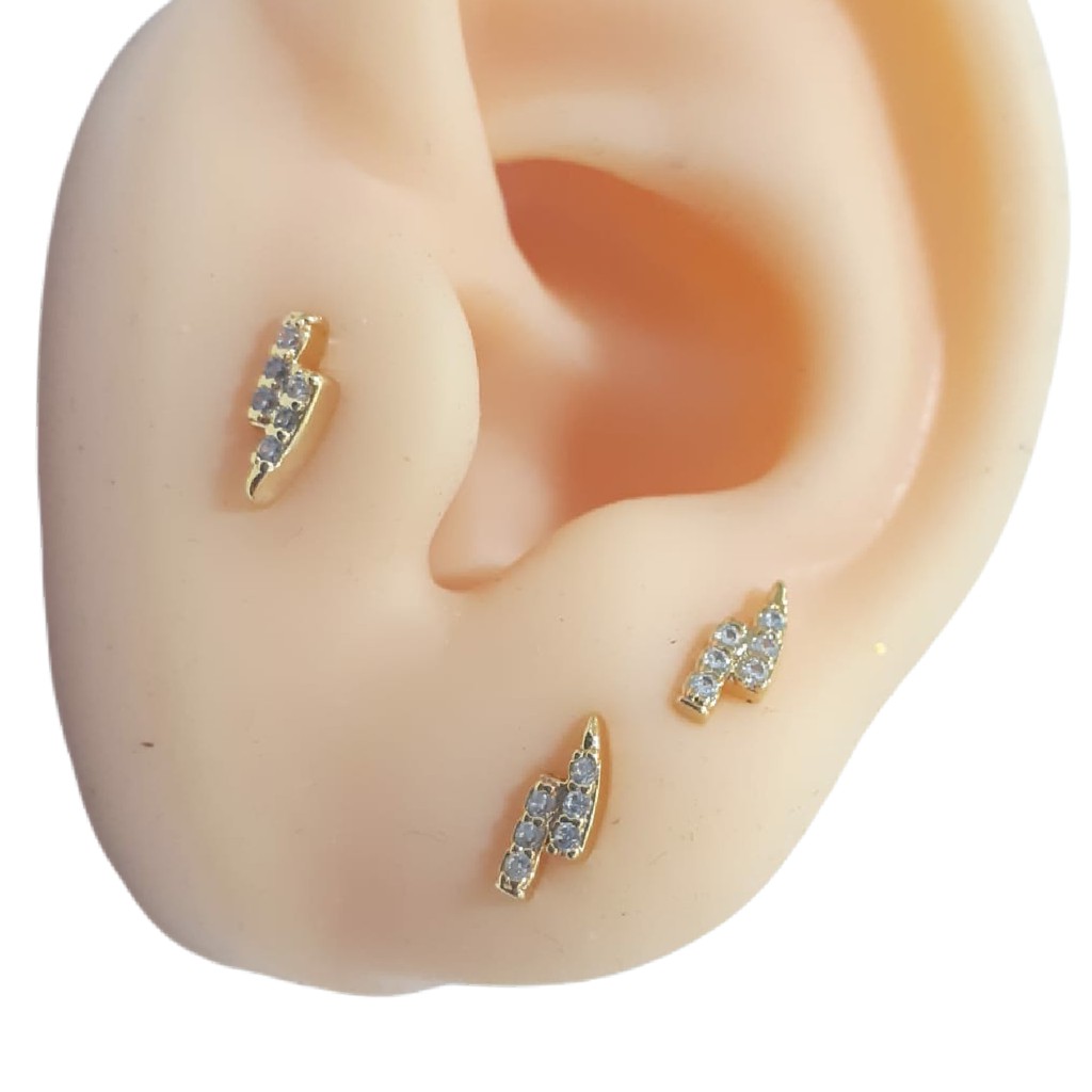 Piercing de orelha de dois fios paralelos folheado em ouro 18K