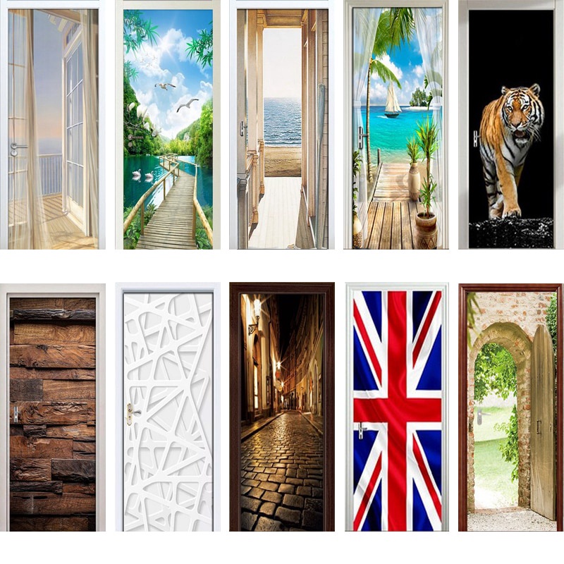 Compra online de Adesivo de porta 3D Pintura de tigre animal para porta  interna Murais removíveis Papel de parede para quarto sala de estar PVC  decalque à prova d'água porta decoração de