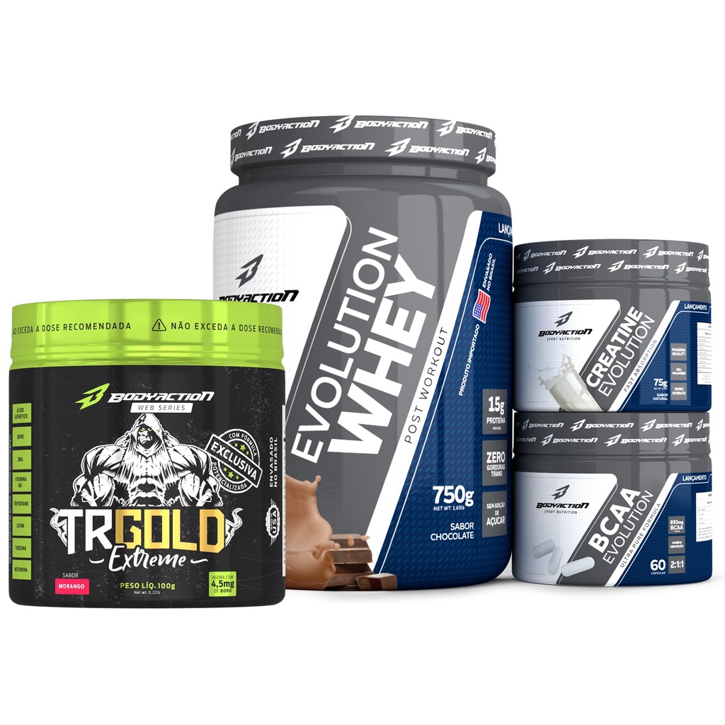 TRGold 100g + Kit Whey Creatina Bcaa Evolution BodyAction