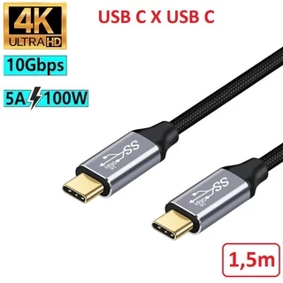 Cabo Tipo USB C 3.1 Dados Vídeo Imagem 4K 60 Hz Carregamento Ultra Rápido 100W Gen2 5A 1,5m