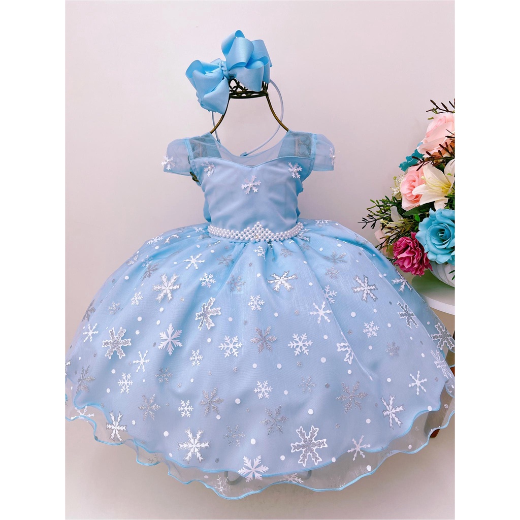 Vestido Infantil Frozen Princesa Gelo Olaf C/ Pérolas Luxo