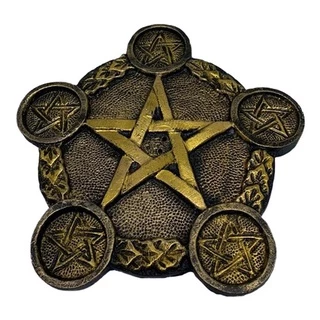 Porta Velas E Incensário Pentagrama 18cm Wicca DOURADO