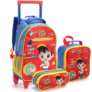 Mochila Escolar Infantil de Rodinha com Kit de Lancheira e Estojo