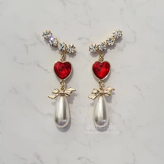 ♥ Jóias Coreanas aimelbie Brincos De Asa De Amor De Coração Vermelho