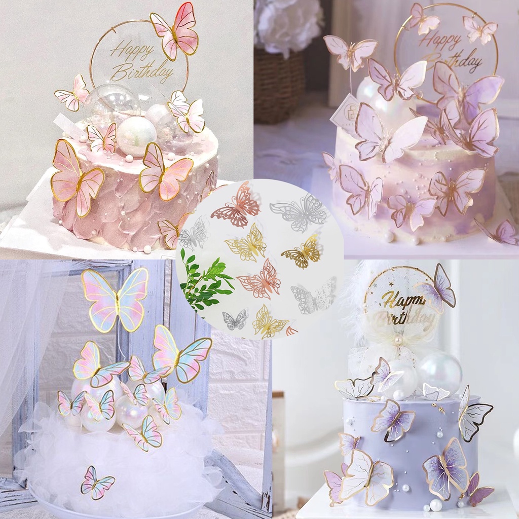 Conjunto de feliz aniversário bolo decoração, roxo, rosa, borboleta, feito  à mão, para o casamento, festa
