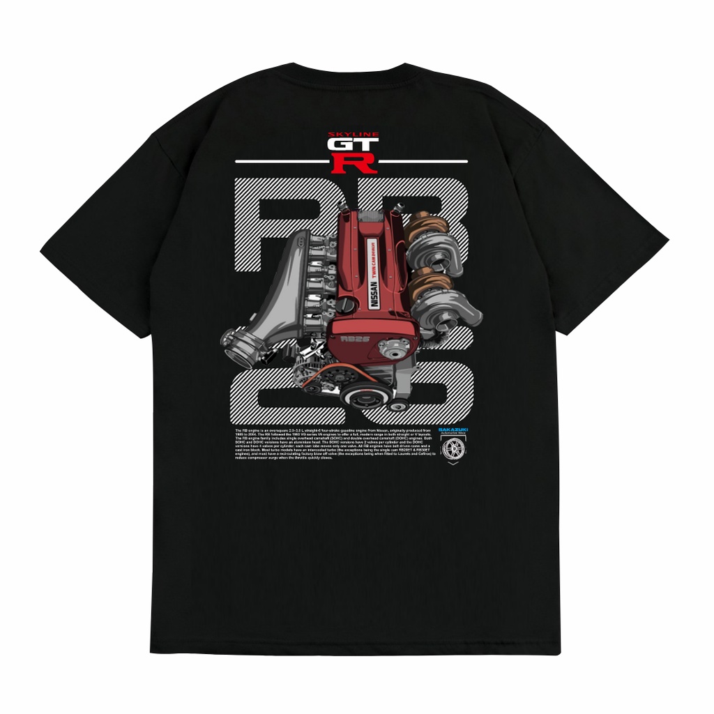 Camiseta SAKAZUKI NISSAN SKYLINE GTR R34 RB26 Máquina JDM Legenda Automotiva