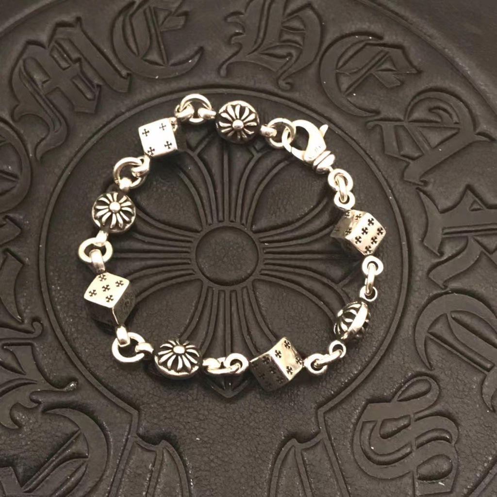 CHROME HEARTS Prata Esterlina 925 Pulseira De Dados Vintage Punk Style Acessórios De Luxo Hip Hop Party Jewelry