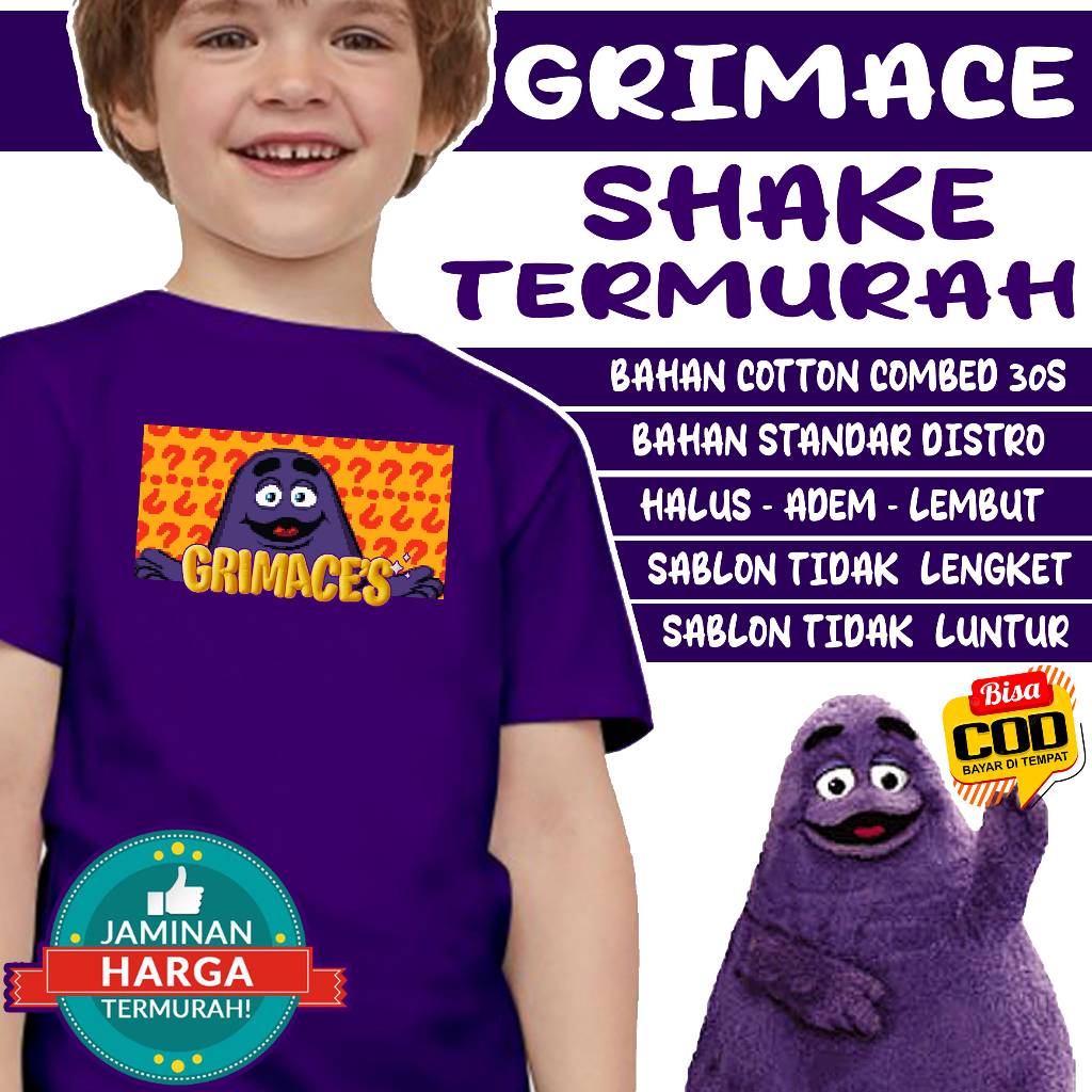 cakayu kaos anak grimace shake mcd viral Material Algodão Penteado 30s  distro Padrão adem Soft Smooth Confortável Para Usar Tela digital | Shopee  Brasil