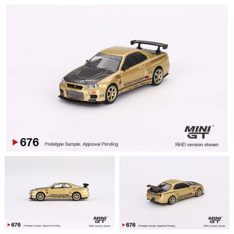 Mini GT Nissan Skyline GTR R34 Top Secret Gold Japão Exclusivo