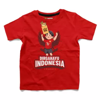 Camisetas Para Crianças MERAH Da República Indonésia 79 Aniversário Vermelho Meninas 0-8 Anos-ANKCPT-019