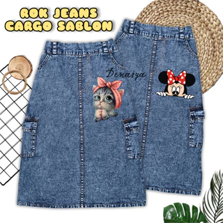 Saia Longa CARGO JEANS Para Crianças Moderna/Com Serigrafia Infantil MOTIF 2-12 Anos