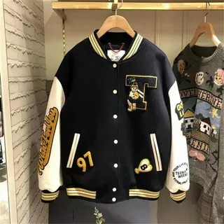 Urso 97 Baseball Varsity Hoodie Thick Fleece Jacket Unisex Mulher Homens Estilo Coreano
