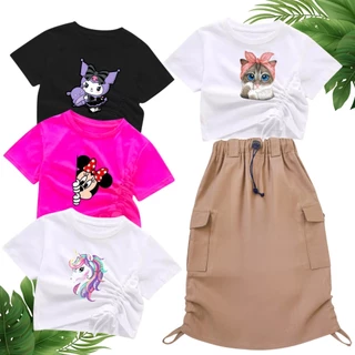 Conjunto De Saia CARGO Com Alça De Desenho Infantil 1-10 Anos