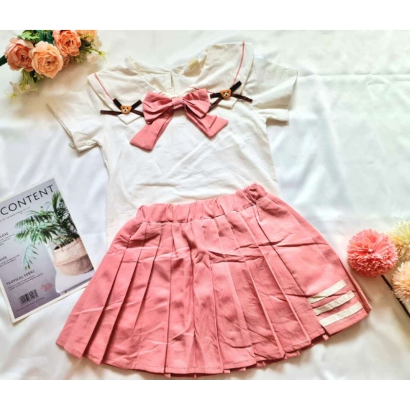 Conjunto Infantil ZFZDRen - Saia Plissada E Blusa De Manga Bufante