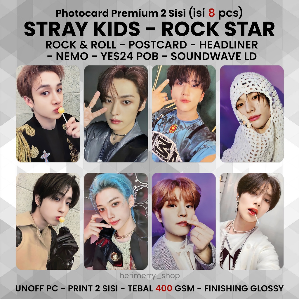 (Contém 8 PCS) Photocard Stray Kids ROCK STAR-PC 2 Lados SKZ Megaverso ...
